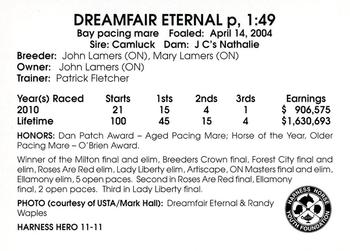 2011 Harness Heroes #11 Dreamfair Eternal Back